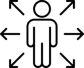 Person surrounded by arrows indicating choices and directions