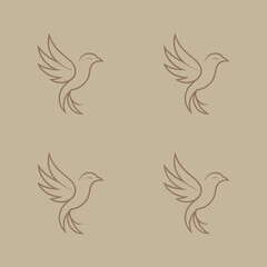Vector set of hand drawn doodle bird silhouettes on beige background