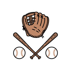 Brown baseball glove crossed bats and two baseballs on white background baseball bat sports equipment
