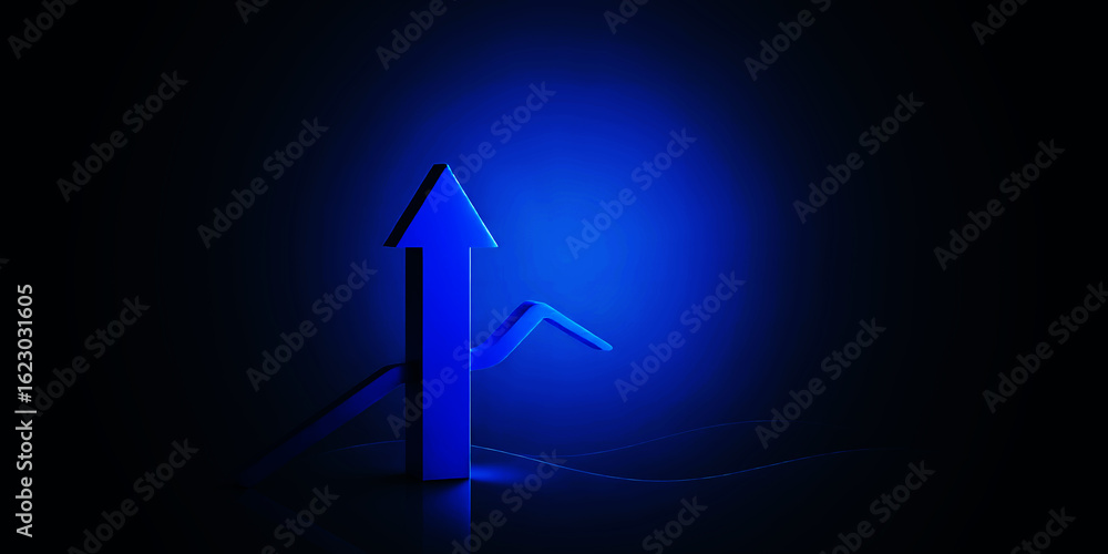 Poster a blue arrow pointing upwards with a smaller arrow next to it in a dark blue background