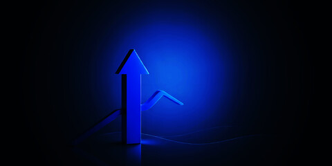 A blue arrow pointing upwards with a smaller arrow next to it in a dark blue background