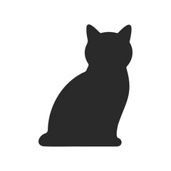 Silhouette of a sitting cat on white background