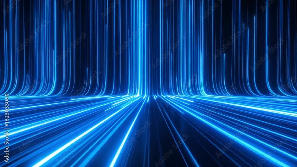 Poster abstract blue lines with bright glowing light digital futuristic background with dynamic and flowing