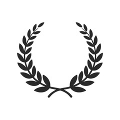 Minimalist black laurel wreath on white background
