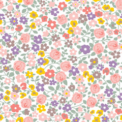 Fototapeta premium Seamless floral pattern tileable blue and white country style print with flowers for wallpaper wrapping paper scrapbook fabric and product design generative ai