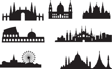 Fototapeta premium World Architecture Silhouette Collection Famous Buildings and Landmarks Vector Set