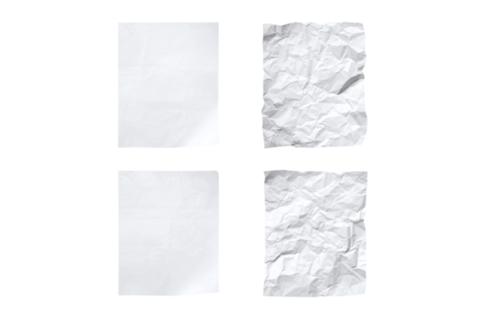square textures of white paper isolated on transparent background