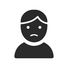 Sad male icon with neutral expression on white background