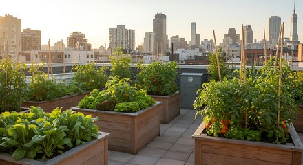 Fototapeta premium Urban Rooftop Garden Oasis with City Skyline
