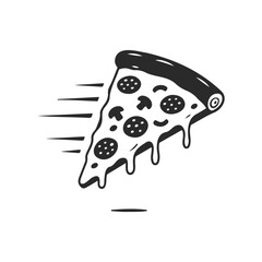 Speedy pizza slice with pepperoni and mushrooms illustration