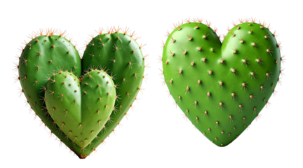 A charming green cactus in the shape of a heart is a romantic symbol of love, perfect for a Valentine's Day design or a unique wedding gift