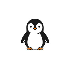 Cute cartoon baby penguin with big eyes standing front view Simple flat vector illustration.