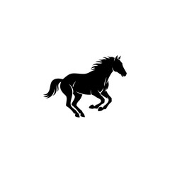 Powerful black horse silhouette galloping with a flowing mane and tail A stylized stallion icon.