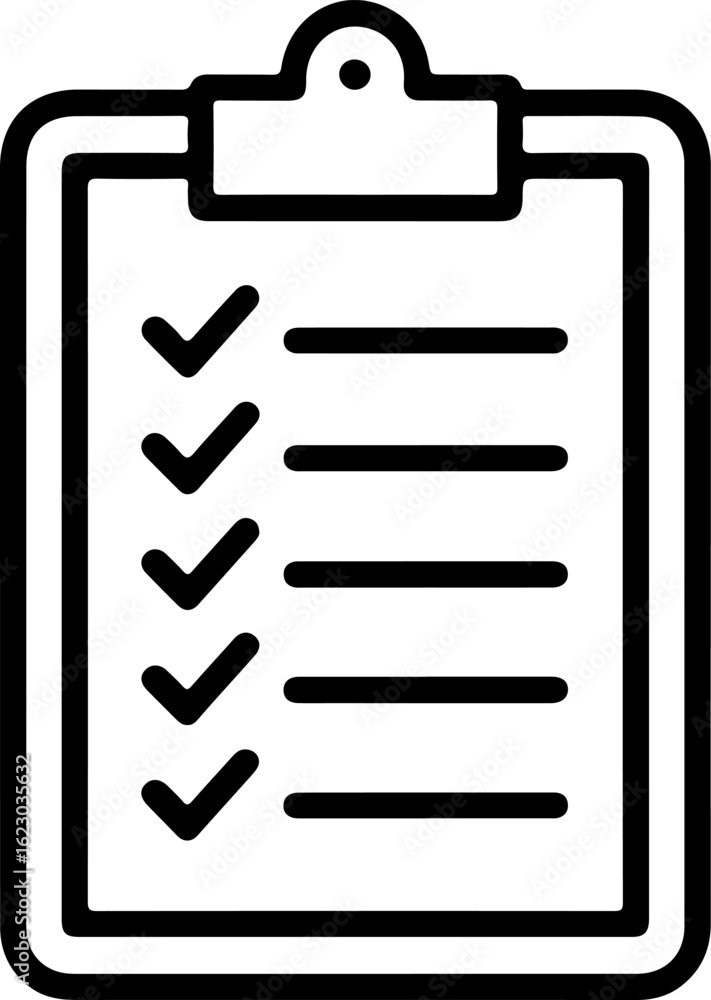 Poster simple black and white icon of a clipboard with a checklist and several completed tasks