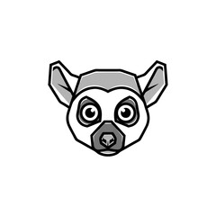 Stylized geometric lemur head mascot with bold outlines and grayscale shading.