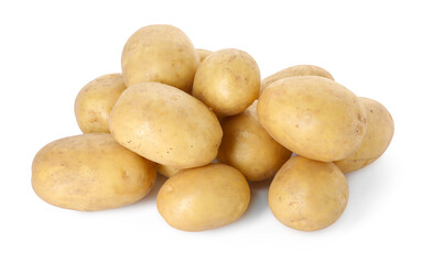 Many fresh raw potatoes isolated on white