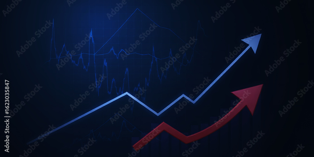 Aufkleber abstract image showing two arrows pointing upwards indicating growth on a dark background