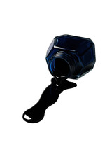 Spilled Vintage Blue Ink Bottle on Black Background – Artistic Still Life