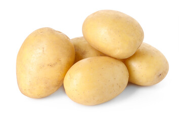 Many fresh raw potatoes isolated on white