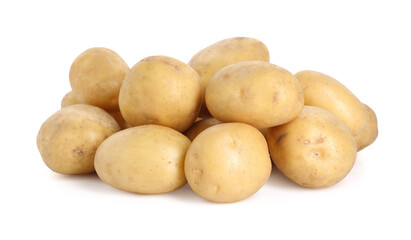 Many fresh raw potatoes isolated on white