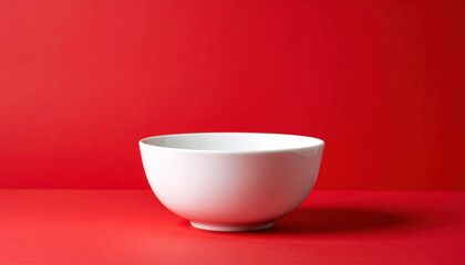 White ceramic bowl minimal style centered on vibrant red background empty clean versatile modern product display