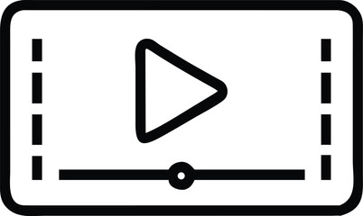 Play icon: A minimalist play icon within a rectangular frame, simple design, perfect for digital and visual content