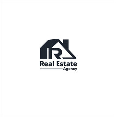 Vector art of real estate agency logo with house and letter r isolated on white background