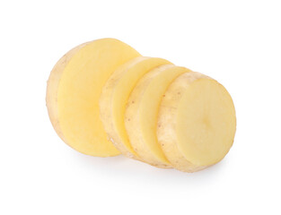 Slices of raw potato isolated on white