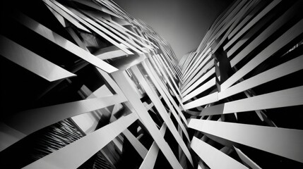 Kinetic Architecture Abstract Rotating building components frozen in motion blurred steel ribbons cutting through negative space