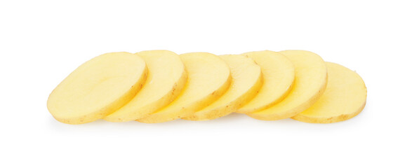 Slices of raw potato isolated on white