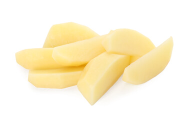 Slices of raw potatoes isolated on white