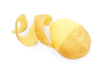Raw potato with peel isolated on white, top view