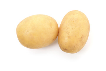 Fresh raw potatoes isolated on white, top view