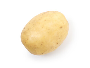 One fresh raw potato isolated on white, top view