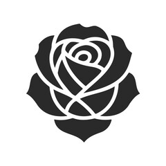Black silhouette of a rose on white background
