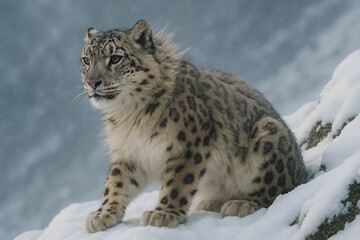 Obraz premium Snow Leopard Standing on Snowy Terrain