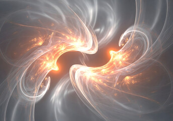 Abstract Glowing Swirls of Light with Fiery Orange Highlights on a Grey Background