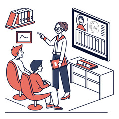 Business team having a presentation in the office isolated on white background