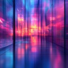 Abstract corridor with vibrant pink and blue hues reflecting on a glossy tiled floor surface design