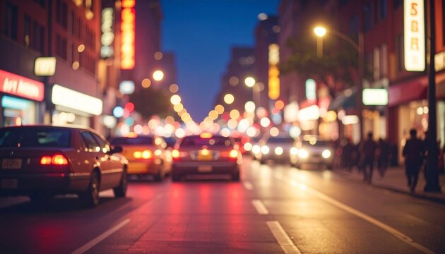 Atmospheric Urban Nightscape with Glowing Bokeh and Evening Traffic