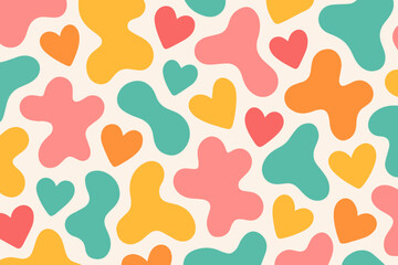 Playful abstract shapes and hearts create a vibrant, eye-catching pattern perfect for backgrounds