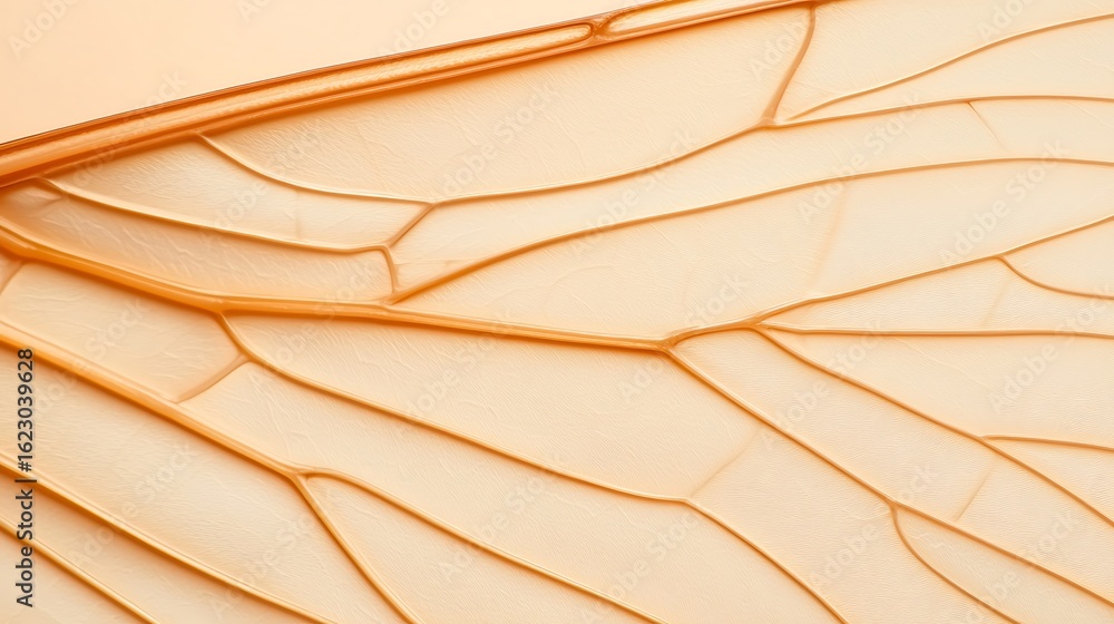 Poster a close-up view of delicate, translucent orange layers resembling insect wings, showcasing intricate