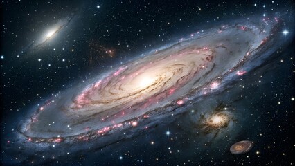 Obraz premium A colossal spiral galaxy glows with vibrant stars and cosmic dust, majestically swirling through the endless dark universe.