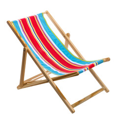 Striped beach chair, angled, wooden frame