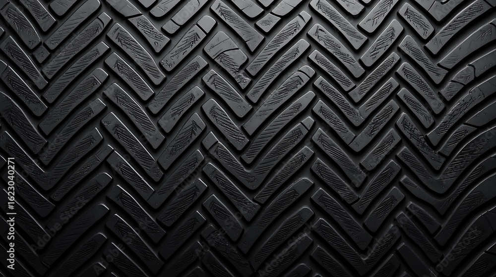 Poster a close-up view of a textured black rubber surface with a zigzag pattern, often used in flooring or 
