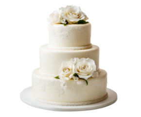Elegant wedding cake adorned with white roses for special occasions
