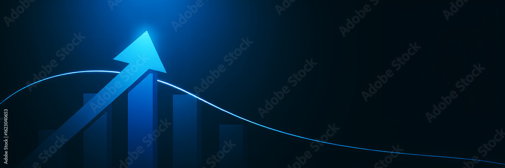 Poster a blue arrow rising upwards on a graph with a curved line against a dark background image view