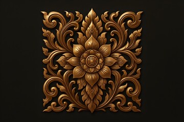 Golden Floral Ornament: A mesmerizing and intricate golden floral ornament, a symbol of art, culture, and history, presented against a dark background.