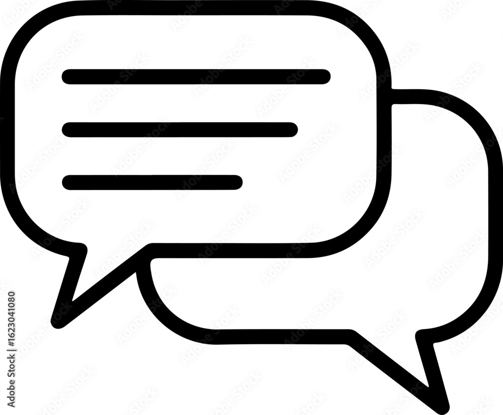 Poster two overlapping speech bubbles with lines inside representing conversation or messaging