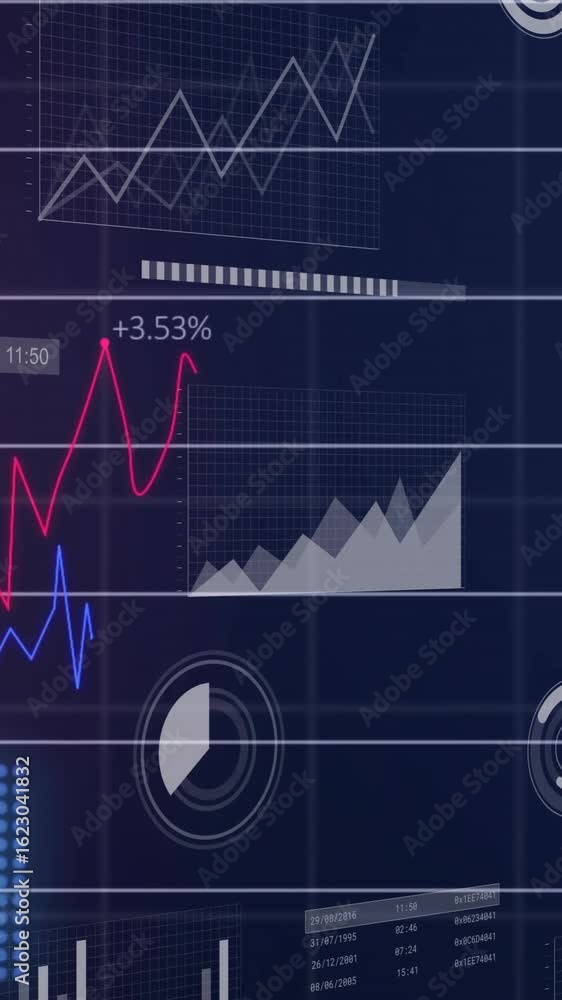 Aufkleber animation of financial data processing over dark background